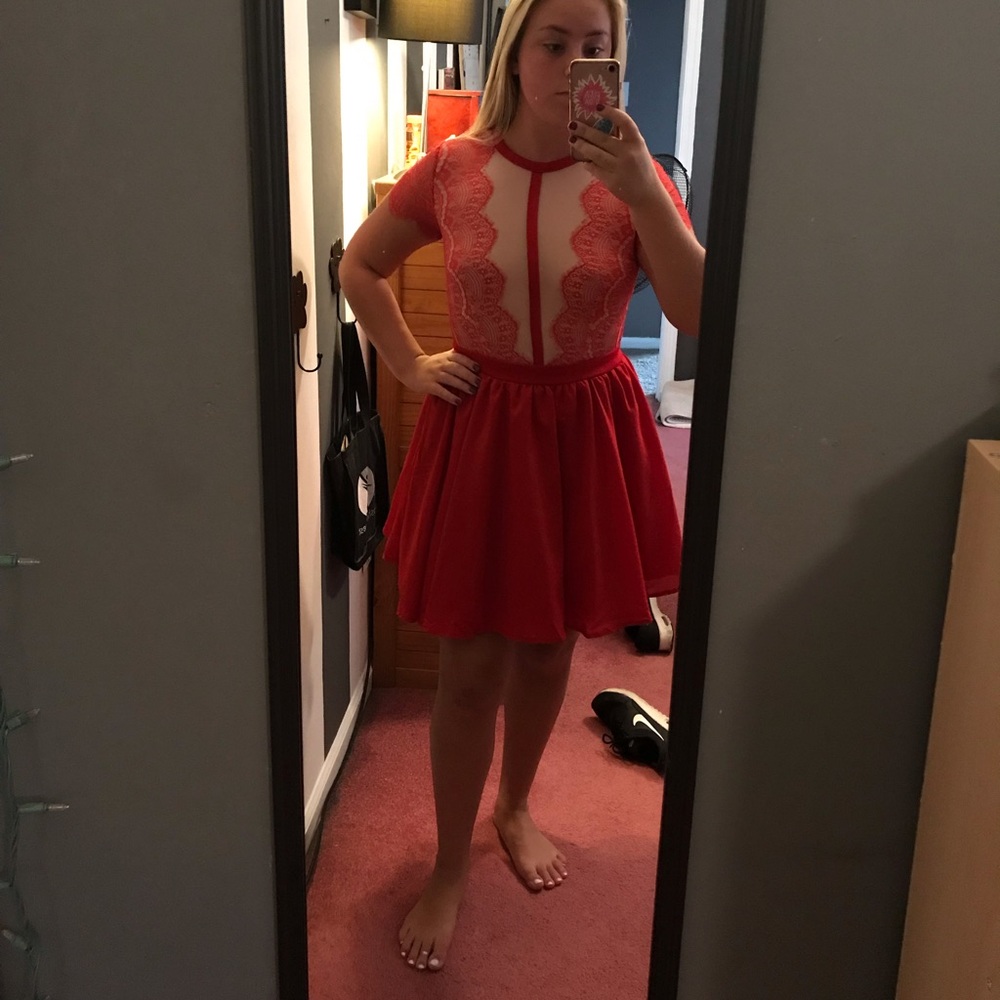 Red lace formal dress